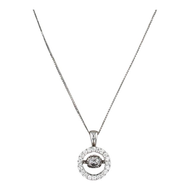 0.83ctw Floating Diamond Halo Pendant Necklace 14k White Gold 18.75" Box Chain For Sale