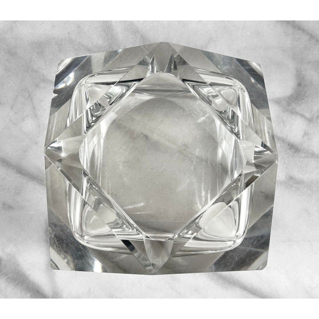 Mid-Century Art Deco Faceted Glass Diamond Ashtray For Sale - Image 4 of 6