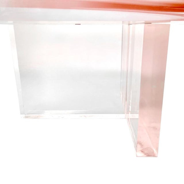 Plastic Acrylic Coffee Table With Rose Pink Stripes in the Style of Karl Springer For Sale - Image 7 of 7
