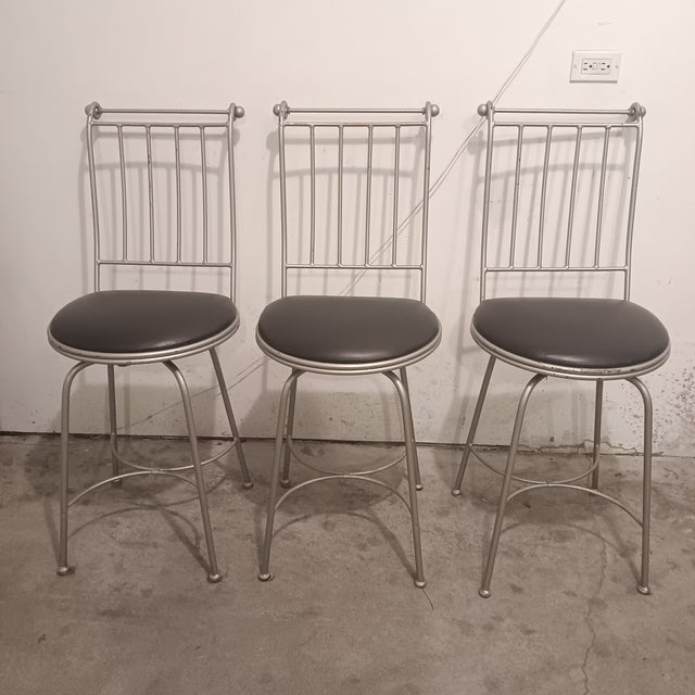 Vintage Charleston Forge Swivel Barstool With Black Upholstered 3 Pc Set. For Sale - Image 13 of 18