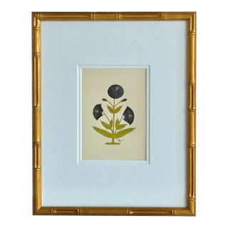 Hand-Painted Jaipuri Black Floral Motif Painting. Framed For Sale