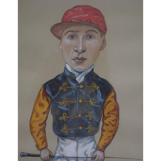 Traditional f.w. Hardy Won the St Leger in 1902 on Sceptre Jockey Pastel Watercolour Caricature Portrait by Nap For Sale - Image 3 of 6