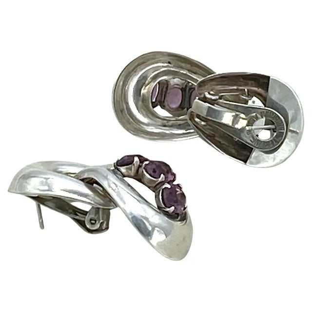 Rare Marcel Boucher Parisina Sterling Silver Drop Earrings For Sale - Image 4 of 6