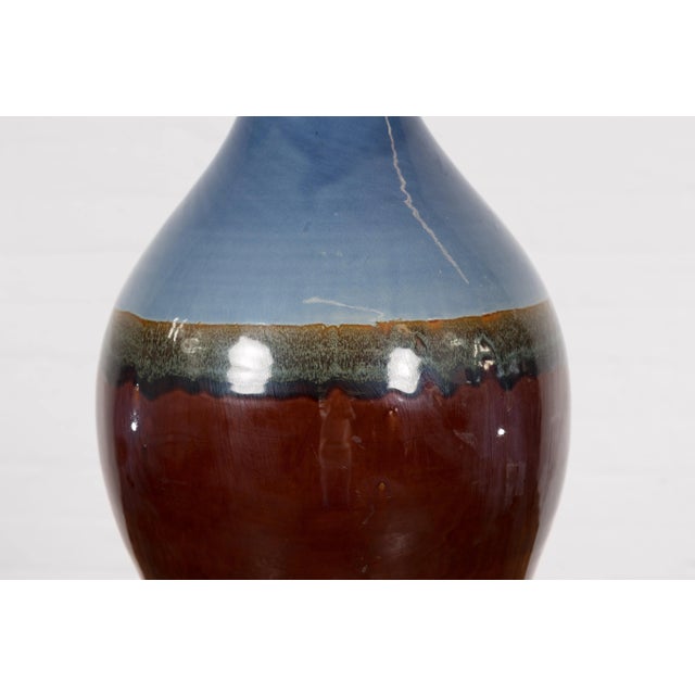 Contemporary Blue & Brown Glaze Ceramic Vase For Sale In New York - Image 6 of 12