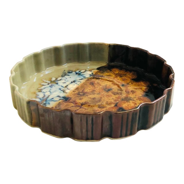 Two Toned Studio Pottery Quiche Dish For Sale