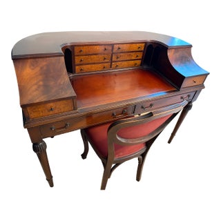 Carlton House Style Mahogany Writing Desk and Chair Early 1900s Colonial Manufacturing For Sale