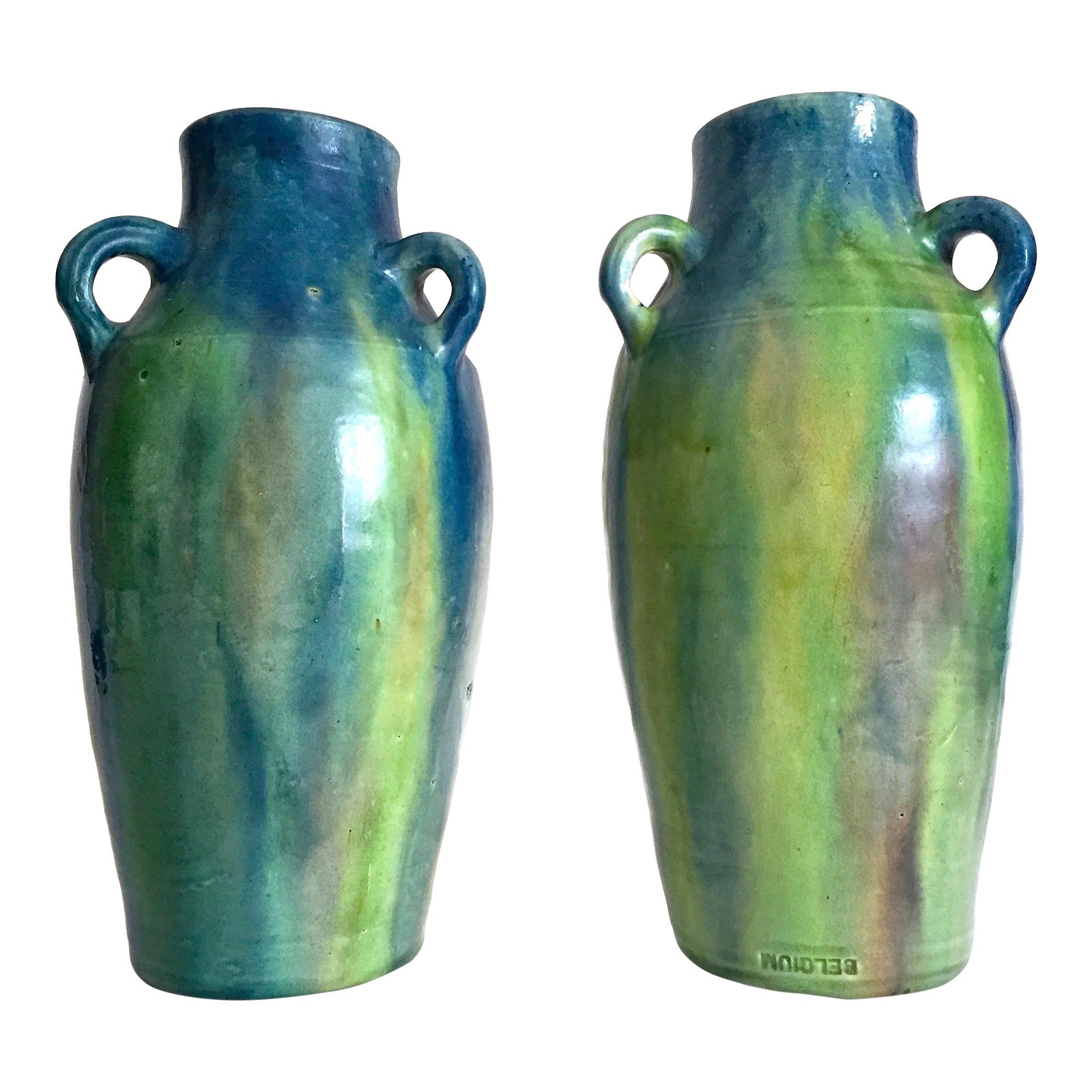 Rare Vintage 1930's Belgium Art Deco Art Nouveau Drip Glaze Art Pottery