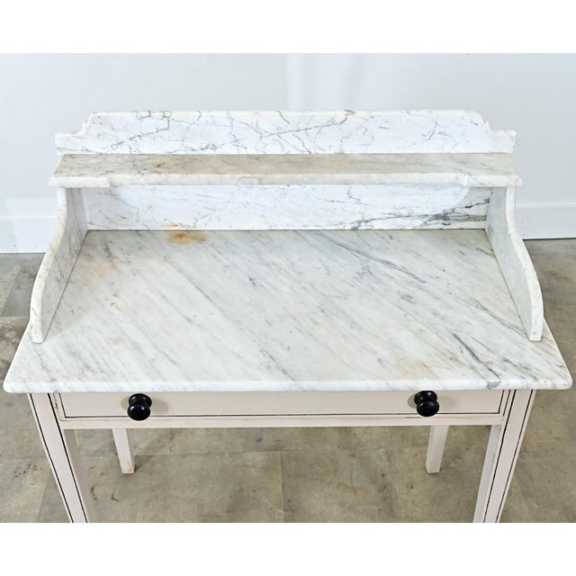English 19th Century White Marble Top Vanity with New Paint For Sale - Image 4 of 16