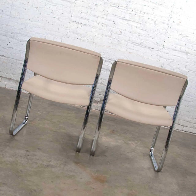 Vintage Modern Dining Armchairs Off White and Chrome by Steelcase - A Pair For Sale - Image 10 of 12