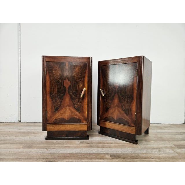 Art Deco Bedside Tables in Walnut Burl with Marble Tops, 1930, Set of 2 For Sale - Image 4 of 18