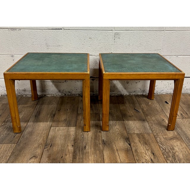 Vintage Tommi Parzinger for Charak Green Leather Top End Tables Side Tables For Sale - Image 10 of 12