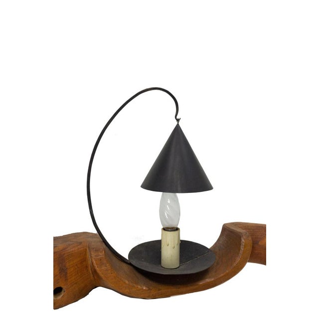 1960s Mid-Century French Yoke Elm Sconces with Iron Double Lamps, Set of 2 For Sale - Image 5 of 14