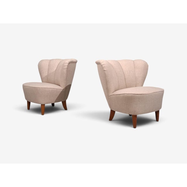 Carl-Johan Boman, Lounge Chairs, Beige Linen, Wood, Finland, 1950s For Sale - Image 4 of 11