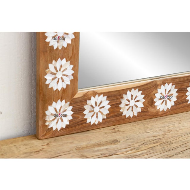 Natural Teak Mother of Pearl Blossom Mirror For Sale - Image 10 of 12