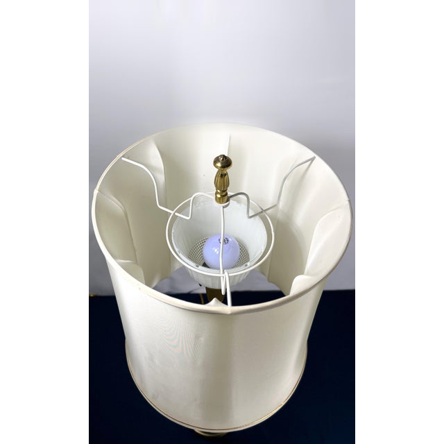 Brass Complete Stiffel Brass Torchiere With Original Waffle Weave Diffuser, Original Drum Shade and Finial For Sale - Image 8 of 13