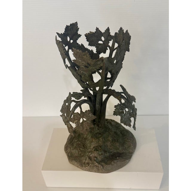 Vintage Art Nouveau Style Grapevine Cast Metal Sculptural Jardinere 8” Tall X 5” Diameter For Sale - Image 11 of 11