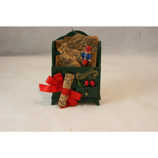 Green Vintage 1960s Handcrafted Wooden Drafting Cabinet Plans for Toys Hanging Ornament For Sale - Image 8 of 8