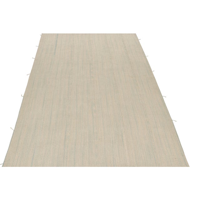 2010s Rug & Kilim’s Contemporary Kilim Rug in Blue and Beige Stripes For Sale - Image 5 of 7