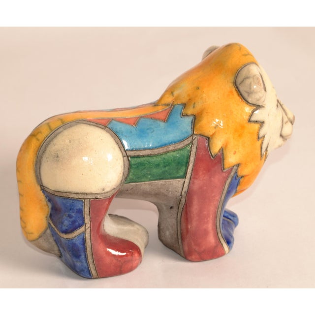 1950 South African Handmade Colorful Raku Ceramic Lion Animal Sculpture Folk Art For Sale In Miami - Image 6 of 18