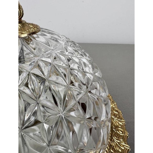 Vintage French Brass and Crystal Ceiling Lamp For Sale - Image 9 of 12