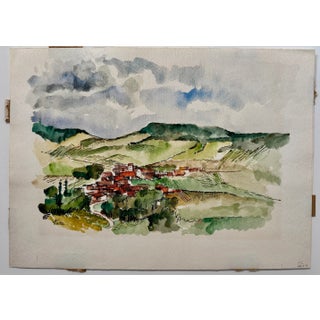 Henry Emil Salloch Original Watercolor on Paper Panoramic Valley Landscape, 1972. For Sale