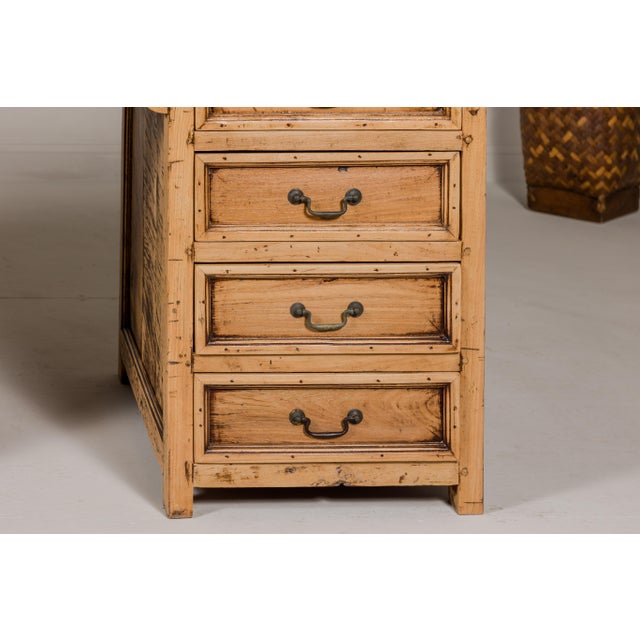 Brown Teak Kneehole Desk with Eight Drawers and Custom Bleached Finish For Sale - Image 8 of 12