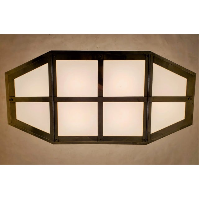 Mid 20th Century Mid 20th Century Large Industrial Brass and Glass Flush Mount For Sale - Image 5 of 13