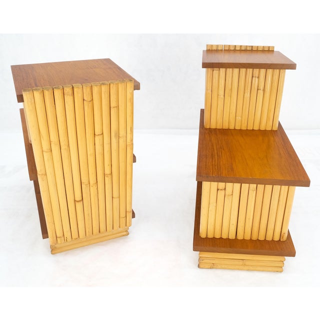 Pair of Restored 1950s Solid Mahogany & Bamboo Reed Step End Side Tables Stands For Sale - Image 10 of 12