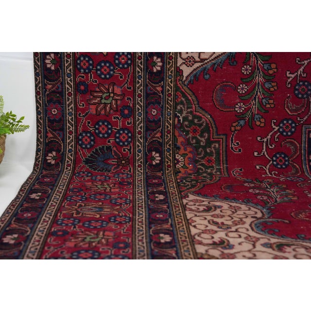 Persian 1970s Vintage Persian Handmade Wool 9x12 Red Area Rug For Sale - Image 3 of 11