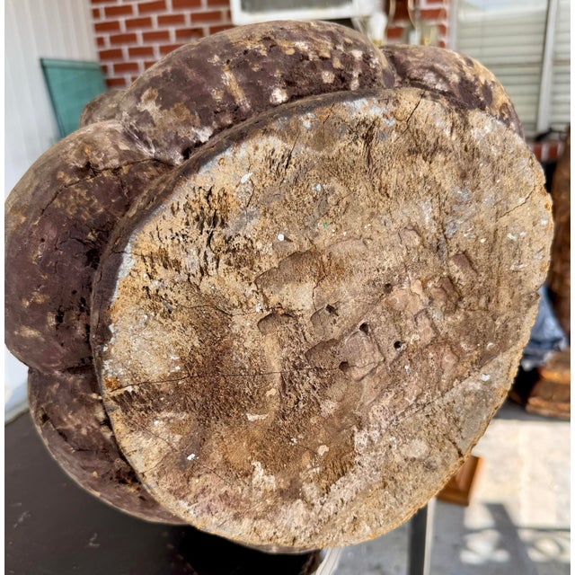 Antique Huge Carved Polychrome Wood Buddha Buddhist Monk on Lotus For Sale - Image 12 of 12