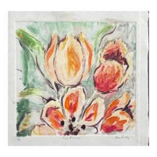 1980s Jane Eddy California Floral Still Life Monotype For Sale