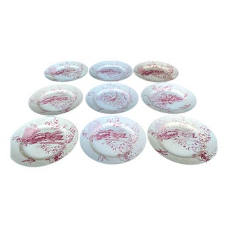 Antique Earthenware Plates in Pinkish-Red Terre De Fer, 1800s, Set of 9 For Sale