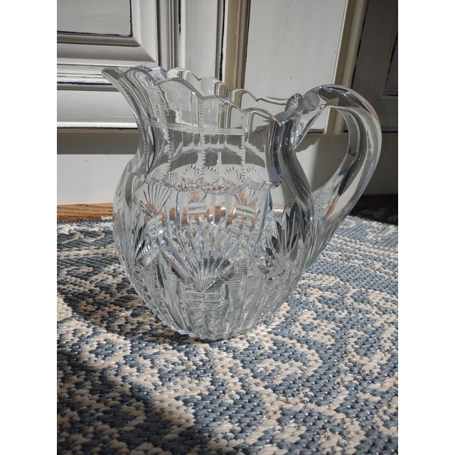 Antique Large Heavy Cut Glass Water Pitcher For Sale - Image 12 of 12
