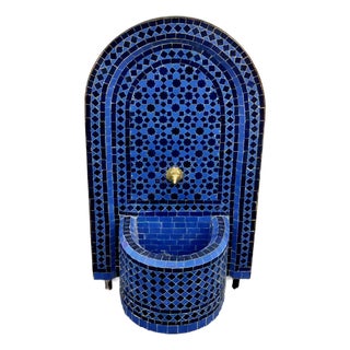 2 Shades of Blues Arched Moroccan Mosaic Tile Fountain For Sale