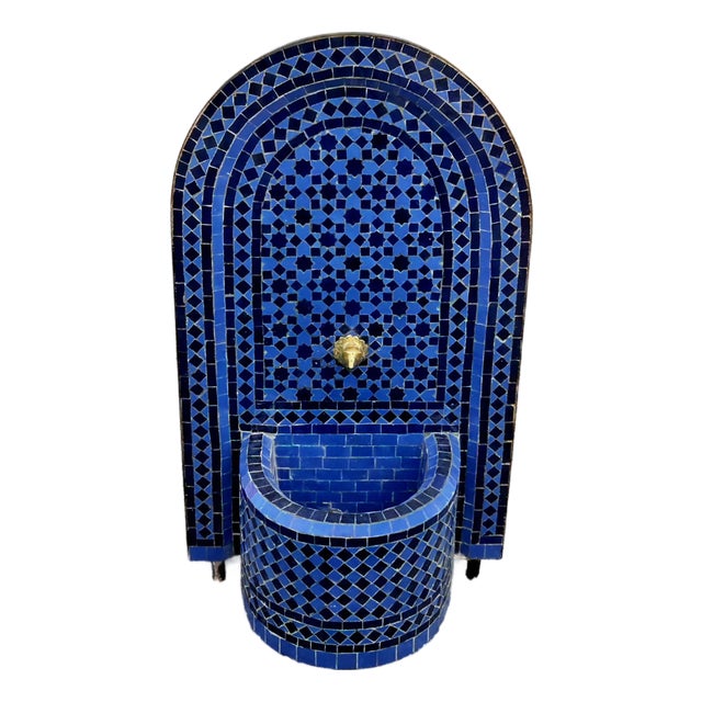 2 Shades of Blues Arched Moroccan Mosaic Tile Fountain For Sale