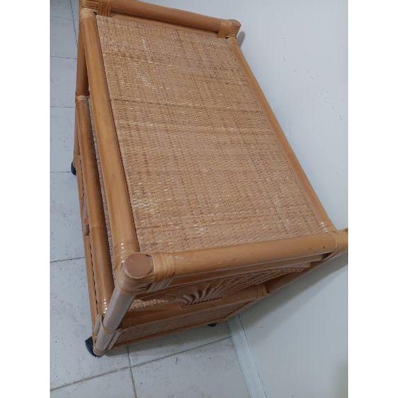 Wood Vintage Boho Chic Rattan and Wicker Bar Cart With a Dual-Shelf Design For Sale - Image 7 of 7