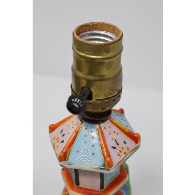 Vintage Japanese Satsuma-Style Moriage Elephant Pagoda Lamp With Shade For Sale - Image 14 of 18