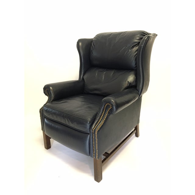Lane Navy Leather MidCentury Wingback Recliner Chairish
