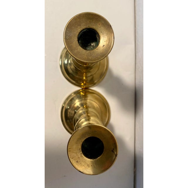 Mid 19th Century Pair of Antique 19th Century Brass Push-Up Candlesticks From England For Sale - Image 5 of 9