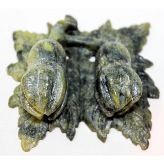 Stone Vintage Chinese Jade Hand Carved Stone Amulet With Acanthus Flowers and Leaves For Sale - Image 7 of 13