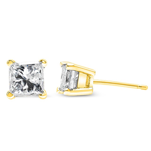 Contemporary 14K Yellow Gold 3/8 Cttw Princess-Cut Square Near Colorless Diamond Classic 4-Prong Solitaire Stud Earrings (J-K Color, SI1-SI2 Clarity) For Sale - Image 3 of 6