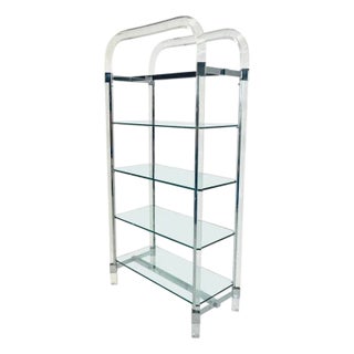 1970s Charles Hollis Jones Lucite & Chrome Etagere, Signed 1974 – Adjustable Shelves For Sale