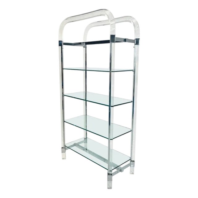 1970s Charles Hollis Jones Lucite & Chrome Etagere, Signed 1974 – Adjustable Shelves For Sale