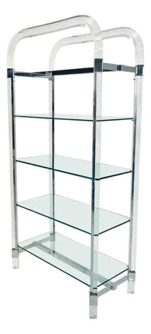 1970s Charles Hollis Jones Lucite & Chrome Etagere, Signed 1974 – Adjustable Shelves