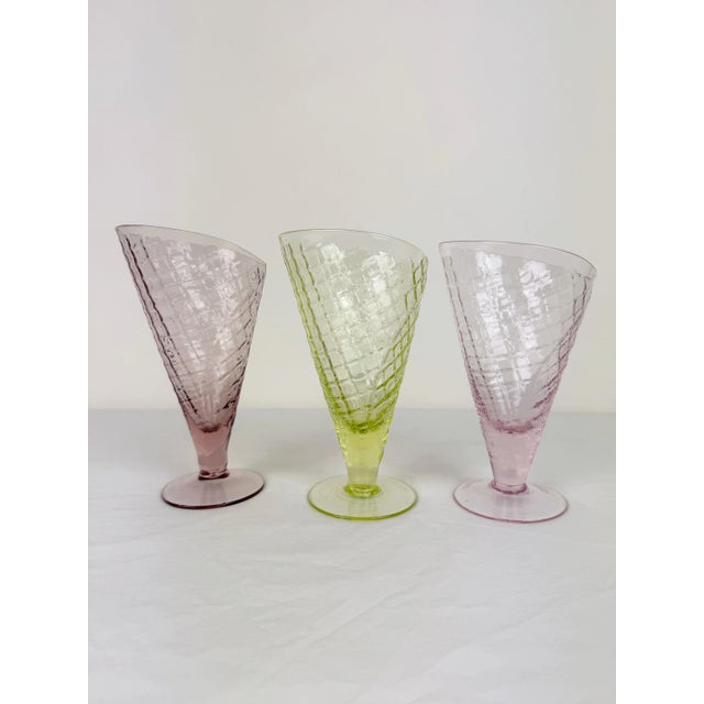Glass 1960s Bormioli Rocco Vintage Colored Ice Cream Glasses- Set of 3 For Sale - Image 7 of 8