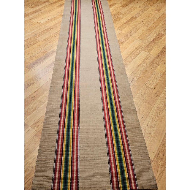 Vintage American Rag Runner, Handwoven Wool & Cotton, Stripe Pattern, 3x16 For Sale In Chicago - Image 6 of 10
