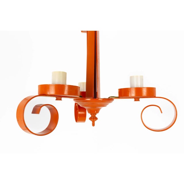 Metal Richard Essig Mid Century Orange Pop Art 3 Light Chandelier For Sale - Image 7 of 9
