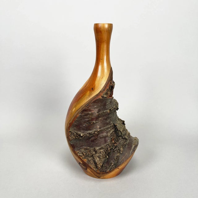 Wood Paul Russell Designs Hand Turned Cherry Wood Live Edge Vase, Signed For Sale - Image 7 of 13