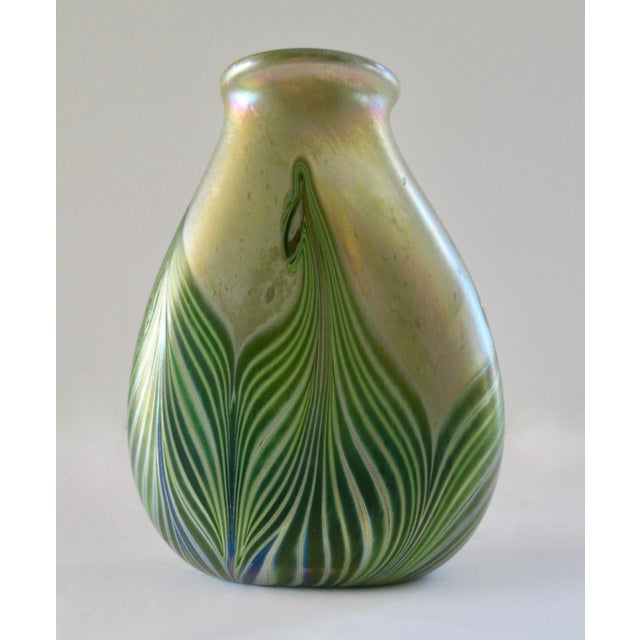 A Vintage Art Nouveaux-Style, Signed Iridescent Thick and Solid "Feather," Vessel/ Vase For Sale In West Palm - Image 6 of 18