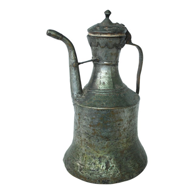 Antique Etched Copper Tinplated Chinese Decanter For Sale